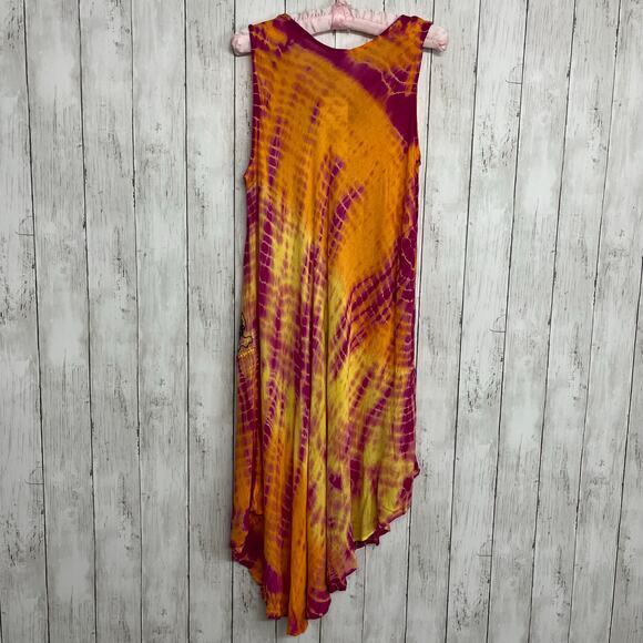 Ocean Breeze Tie Dye Lightweight Bathing Suit Beach Tank Cover Up Maxi Dress - Picture 2 of 9